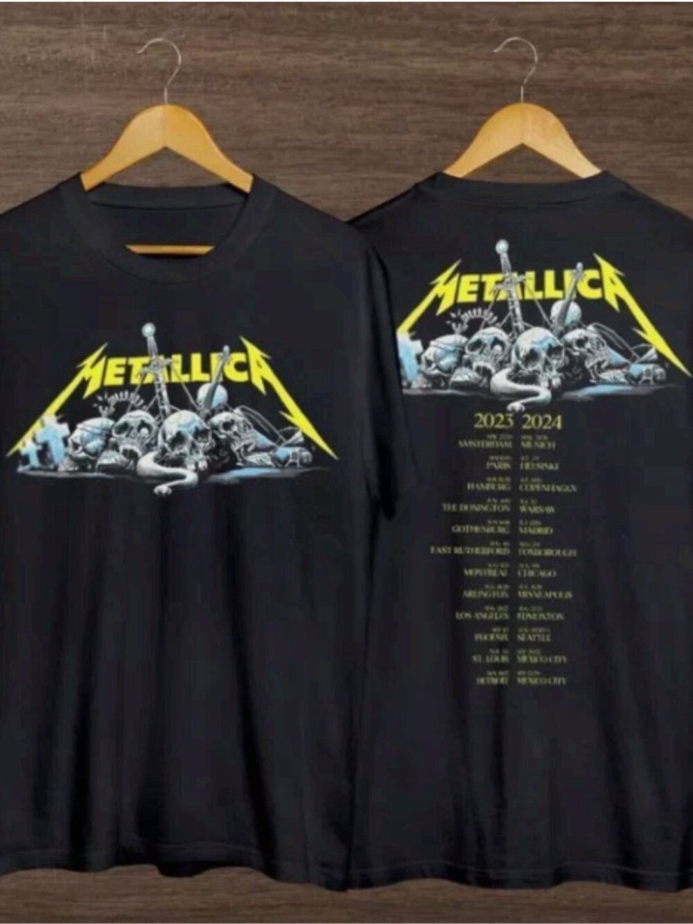 Metallica Tour 2023 2024 Skulls & Swords Graphic T-Shirt